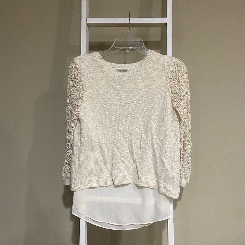 Lucky Brand Cream Lace Sleeve Blouse